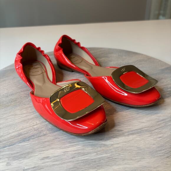 Authentic Roger Vivier Women's Red Orange Ballet Flats Made In Italy US Size 5 - Picture 3 of 14